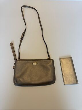 Coach Metallic Pewter Crossbody with Matching Wallet